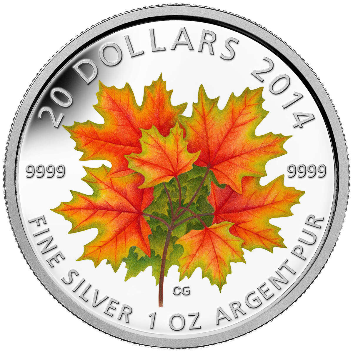 2014 1oz $20 PURE SILVER GLOW IN THE DARK COIN - MAPLE LEAVES