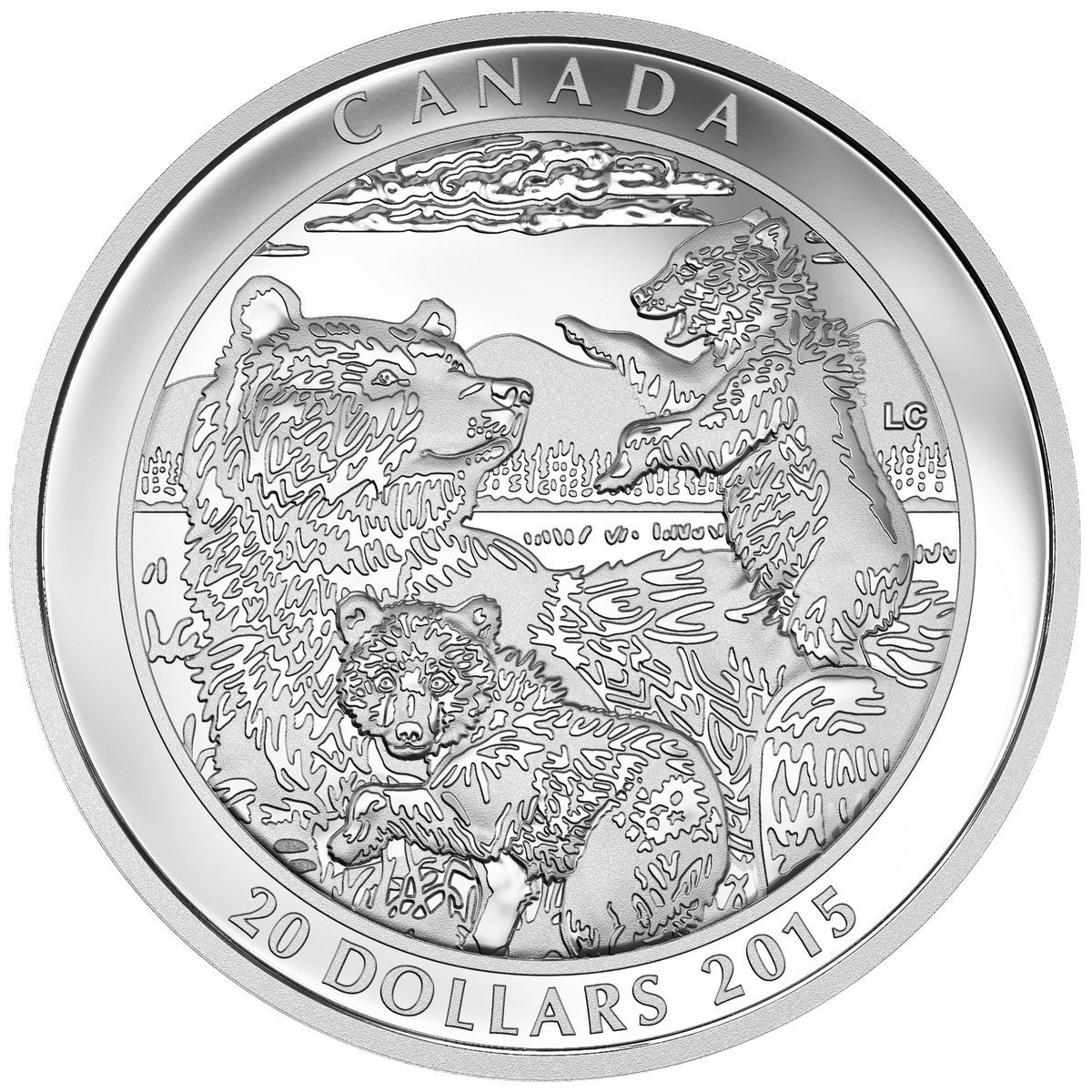 2015 1oz $20 GRIZZLY BEAR: FAMILY FINE SILVER COIN