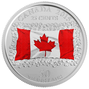 2015 25c CANADIAN FLAG COLLECTOR CARD, 50TH ANNIVERSARY
