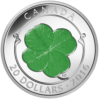 SALE - 2016 1oz $20 FOUR-LEAF CLOVER FINE SILVER COIN