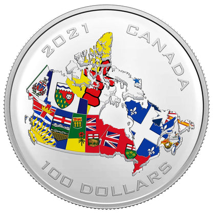 2021 10oz $100 CANADA'S PROVINCIAL AND TERRITORIAL FLAGS FINE SILVER COIN