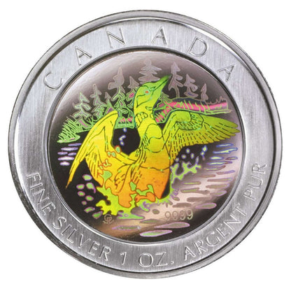 2002 1oz $5 ANNIVERSARY LOON HOLOGRAM PURE SILVER COIN