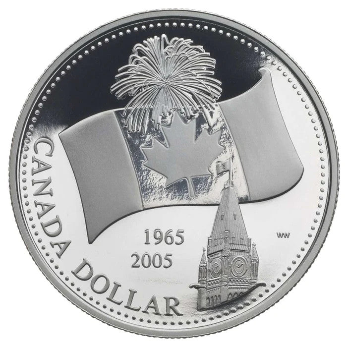 2005 $1 PROOF SILVER DOLLAR 40TH ANNIVERSARY OF CANADA'S NATIONAL FLAG
