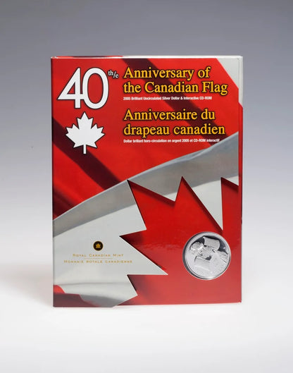 2005 $1 CANADIAN FLAG, 40TH ANNIVERSARY W/ CD AND FINE SILVER DOLLAR SET