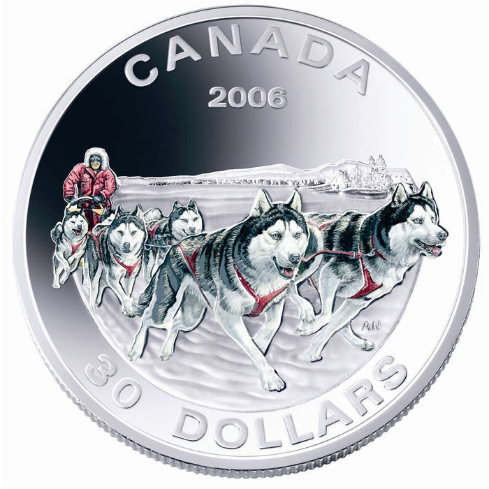 2006 1oz $30 STERLING SILVER COIN: DOG SLED