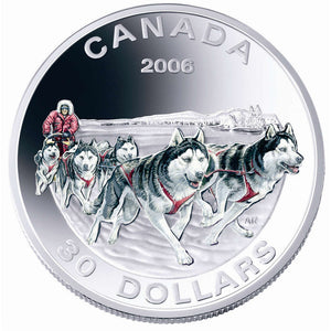 2006 1oz $30 STERLING SILVER COIN: DOG SLED