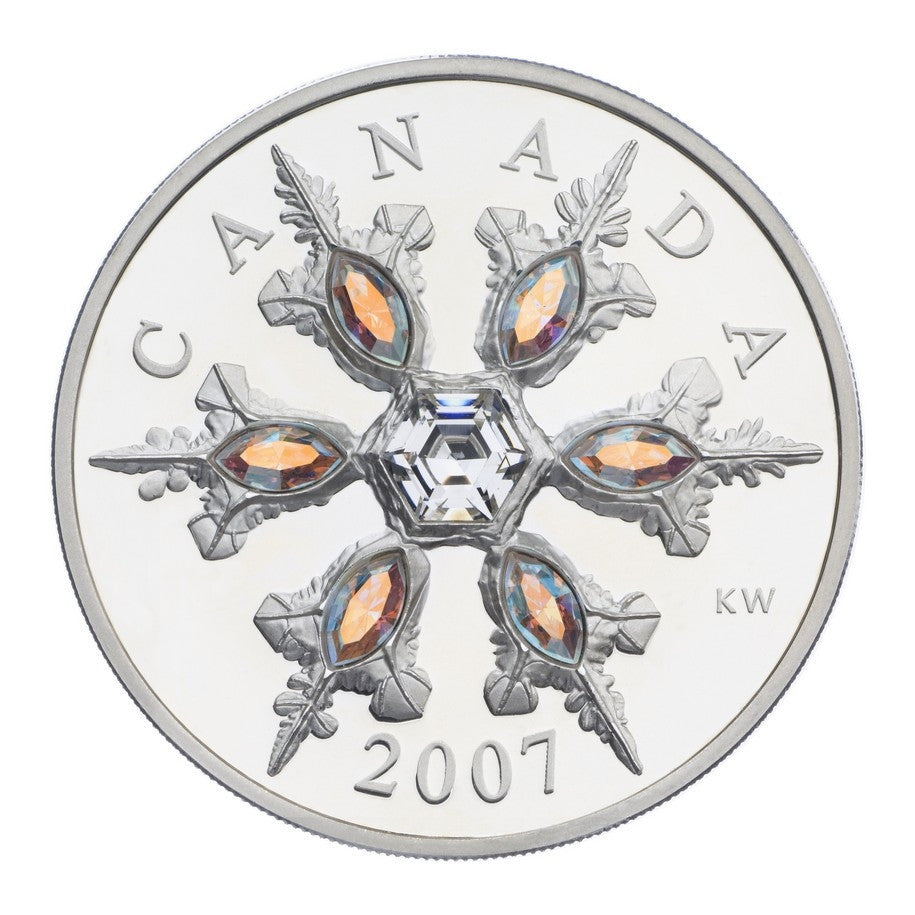 2007 1.5oz $20 STERLING SILVER COIN - IRIDESCENT CRYSTAL SNOWFLAKE