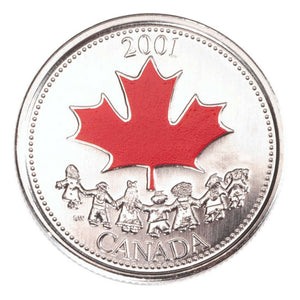 2001 25 CENTS CANADA DAY COLOURED COIN