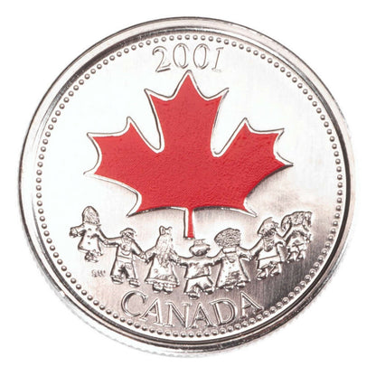 2001 25 CENTS CANADA DAY COLOURED COIN