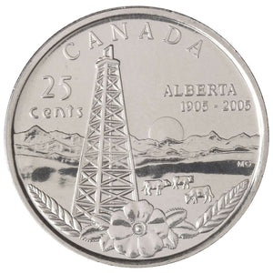 2005 - OFFICIAL FIRST DAY ALBERTA CENTENNIAL 25-CENT COIN