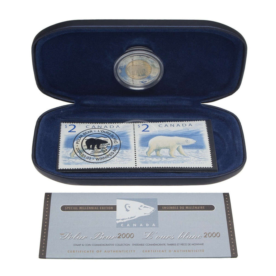 2000 $2 COIN AND STAMP POLAR BEAR PATH TO KNOWLEDGE SILVER PROOF MILLENNIUM COIN