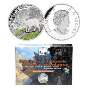 2015 1oz $20 THE MOUNTAIN GOAT, COIN AND STAMP SET FINE SILVER