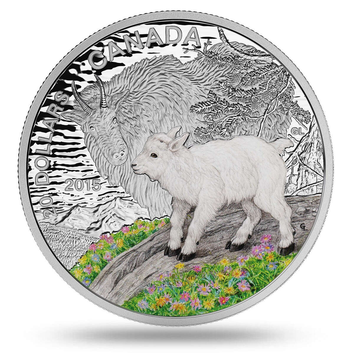 2015 1oz $20 THE MOUNTAIN GOAT, COIN AND STAMP SET FINE SILVER