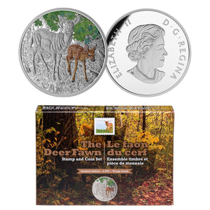 2015 1oz $20 THE DEER FAWN, COIN AND STAMP SET FINE SILVER