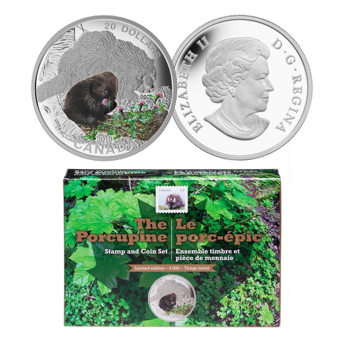 2016 1oz $20 THE PORCUPINE STAMP AND COIN SET FINE SILVER