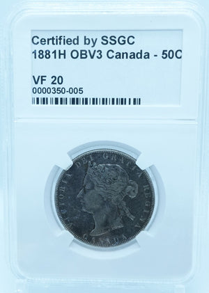 1881H 50 CENT CANADA OBV3 – VF 20 – GRADED (350-005)