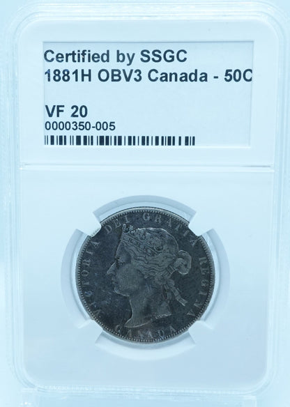 1881H 50 CENT CANADA OBV3 – VF 20 – GRADED (350-005)