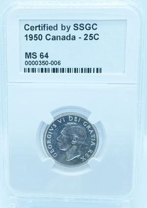 1950 25 CENT CANADA – MS 65 – GRADED (350-006)