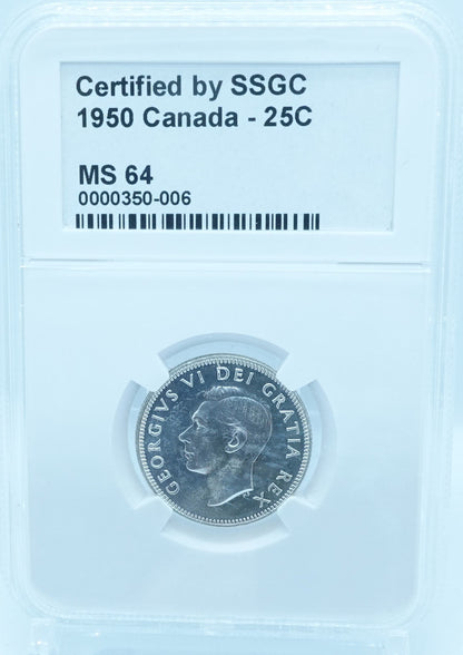 1950 25 CENT CANADA – MS 65 – GRADED (350-006)