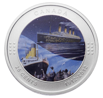 2012 25-CENT - TITANIC 100 - PHILATELIC NUMISMATIC COVER (COLOURED COIN)