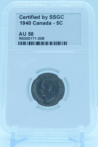 1940 5 CENT CANADA – AU 58 - GRADED
