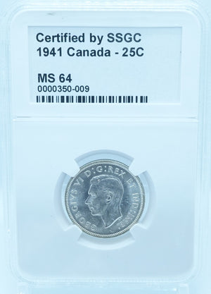 1941 25 CENT CANADA – MS 64 – GRADED (350-009)
