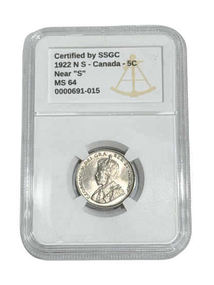 1922 5 CENT CANADA NEAR S – MS 64 – GRADED (347-003)