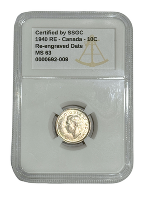 1940 10 CENT CANADA RE – RE-ENGRAVED DATE – MS 63 – GRADED (347-011)