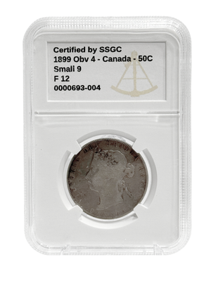 1899 50 CENT CANADA OBV.4 S9 SMALL 9 – F 12 – GRADED