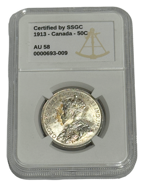 1913 50 CENT CANADA – AU 58 – GRADED