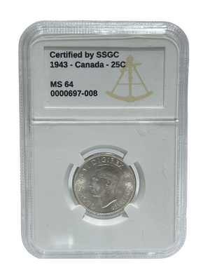 1943 25 CENT CANADA – MS 64 – GRADED (350-015)