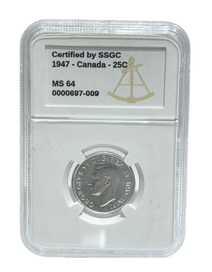 1947 25 CENT CANADA – MS 64 – GRADED (350-011)
