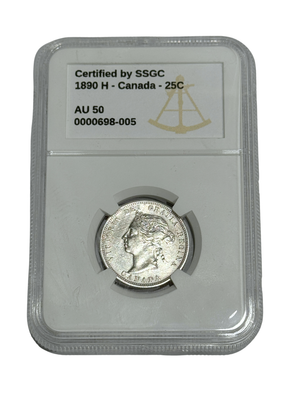 1890H 25 CENT CANADA – AU 50 - GRADED