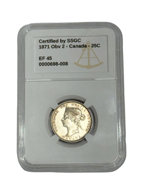 1871 25 CENT CANADA OBVERSE #2 – EF 45 - GRADED