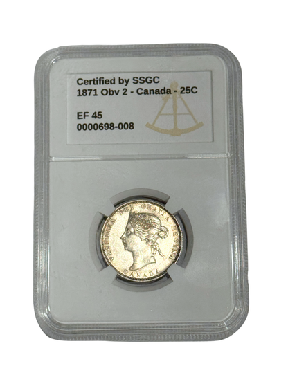 1871 25 CENT CANADA OBVERSE #2 – EF 45 - GRADED