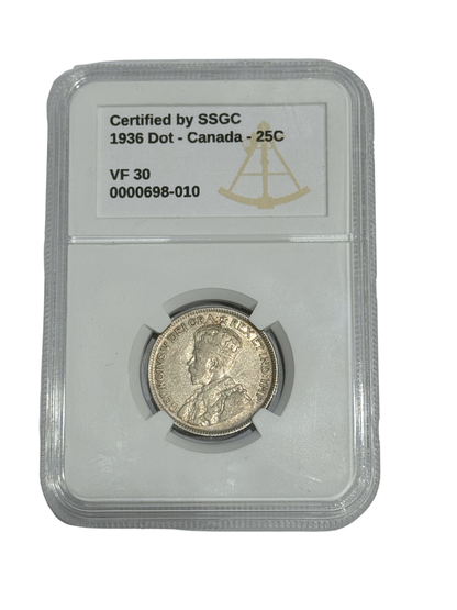 1936 25 CENT “DOT” CANADA – VF 30 - GRADED