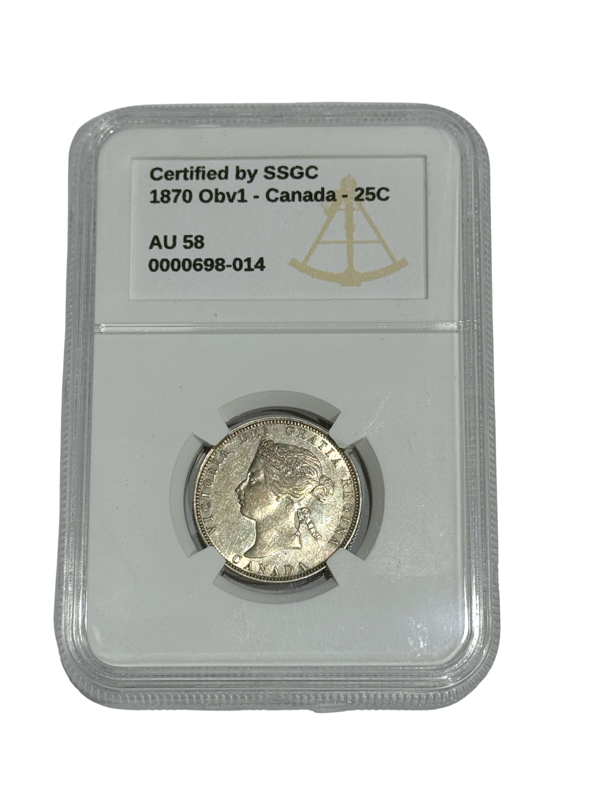 1870 25 CENT CANADA OBVERSE #1 – AU 58 - GRADED