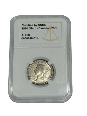 1870 25 CENT CANADA OBVERSE #1 – AU 58 - GRADED