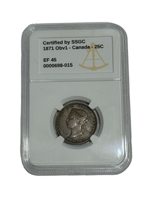 1871 25 CENT CANADA OBVERSE #1 – EF 45 - GRADED
