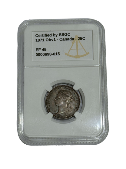 1871 25 CENT CANADA OBVERSE #1 – EF 45 - GRADED