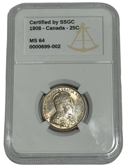 1908 25 CENT CANADA – MS 64 - GRADED