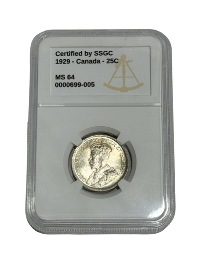 1929 25 CENT CANADA – MS 64 - GRADED