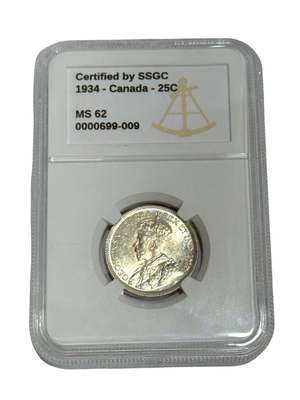 1934 25 CENT CANADA – MS 62 - GRADED