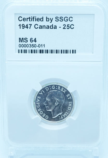 1947 25 CENT CANADA – MS 64 – GRADED (350-011)