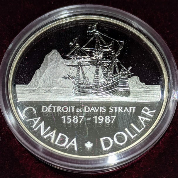 1987 PROOF COMMEMORATIVE SILVER DOLLAR - 400TH ANNIVERSARY OF JOHN DAVIS