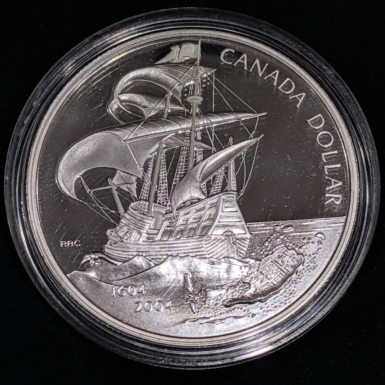 2004 PROOF SILVER DOLLAR - 400TH ANN. OF THE FIRST FRENCH SETTLEMENT IN NORTH AMERICA