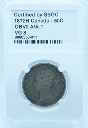 1872H 50 CENT CANADA OBV2 A/A-1 – VG 8 – GRADED (350-013)