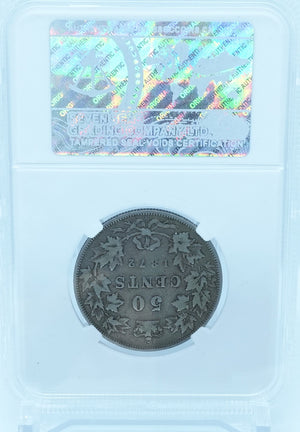 1872H 50 CENT CANADA OBV2 A/A-1 – VG 8 – GRADED (350-013)