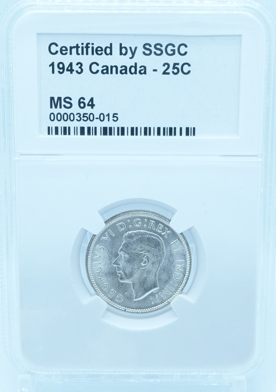 1943 25 CENT CANADA – MS 64 – GRADED (350-015)