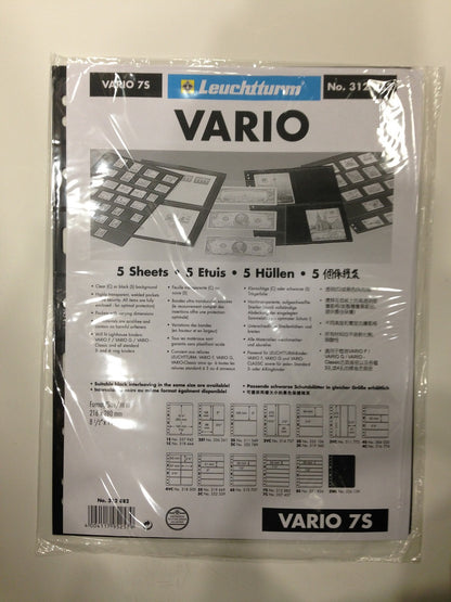 VARIO BLACK STAMP STOCKPAGES - FIVE SHEETS - SEVEN STRIPS